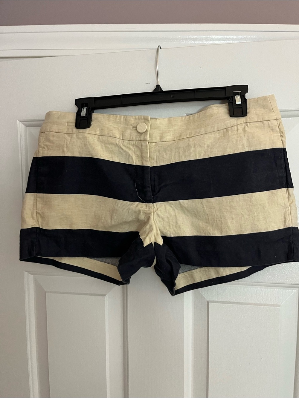 J. Crew Navy and Cream Striped Shorts.